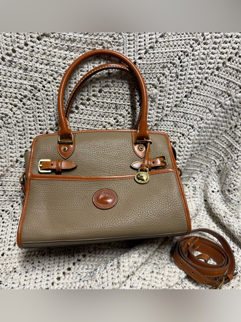 Vintage Dooney and Bourke Taupe Buckle Satchel Crossbody